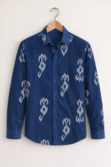 Men’s Blue Ikat Pattern Printed Shirt