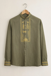 Tribal Embroidery Shirt – Olive Green