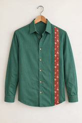 Men’s Forest Green Ethnic Panel Designer Shirt