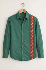 Men’s Forest Green Ethnic Panel Designer Shirt