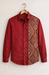 Men’s Royal Maroon Ethnic Print Designer Shirt