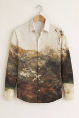 Men’s Earth-Tone Ombre Landscape Print Shirt
