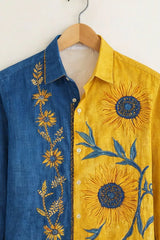 Men’s Dual Tone Sunflower Embroidered Shirt