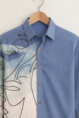 Men’s Abstract Face Art Blue Designer Shirt
