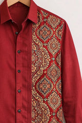 Men’s Royal Maroon Ethnic Print Designer Shirt