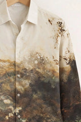 Men’s Earth-Tone Ombre Landscape Print Shirt