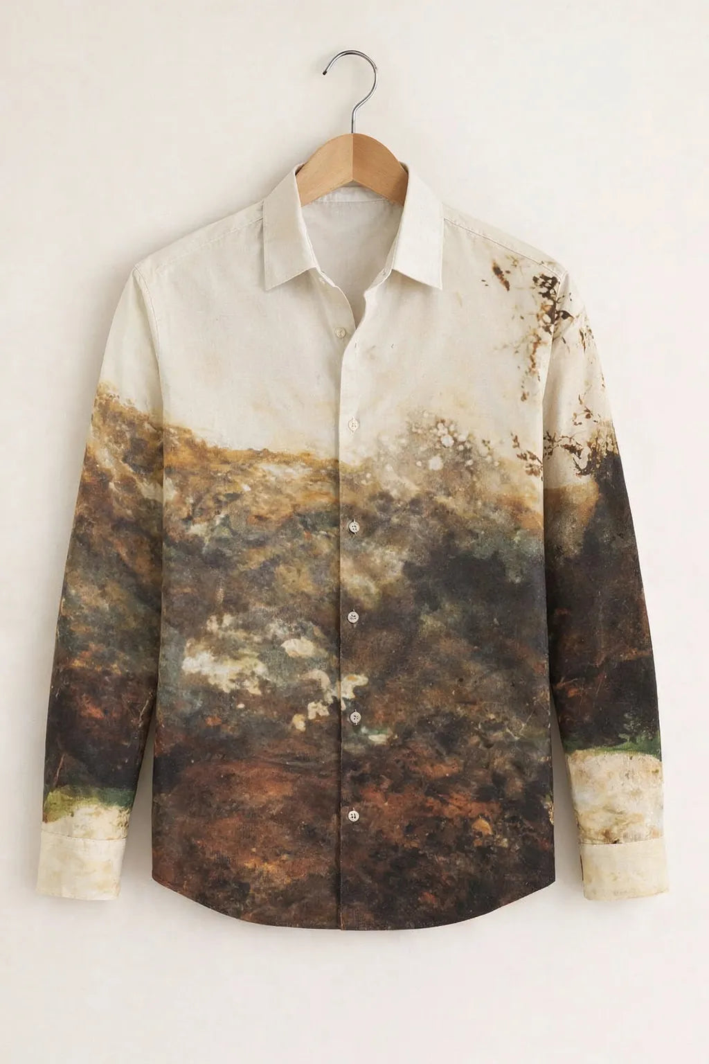 Men’s Earth-Tone Ombre Landscape Print Shirt