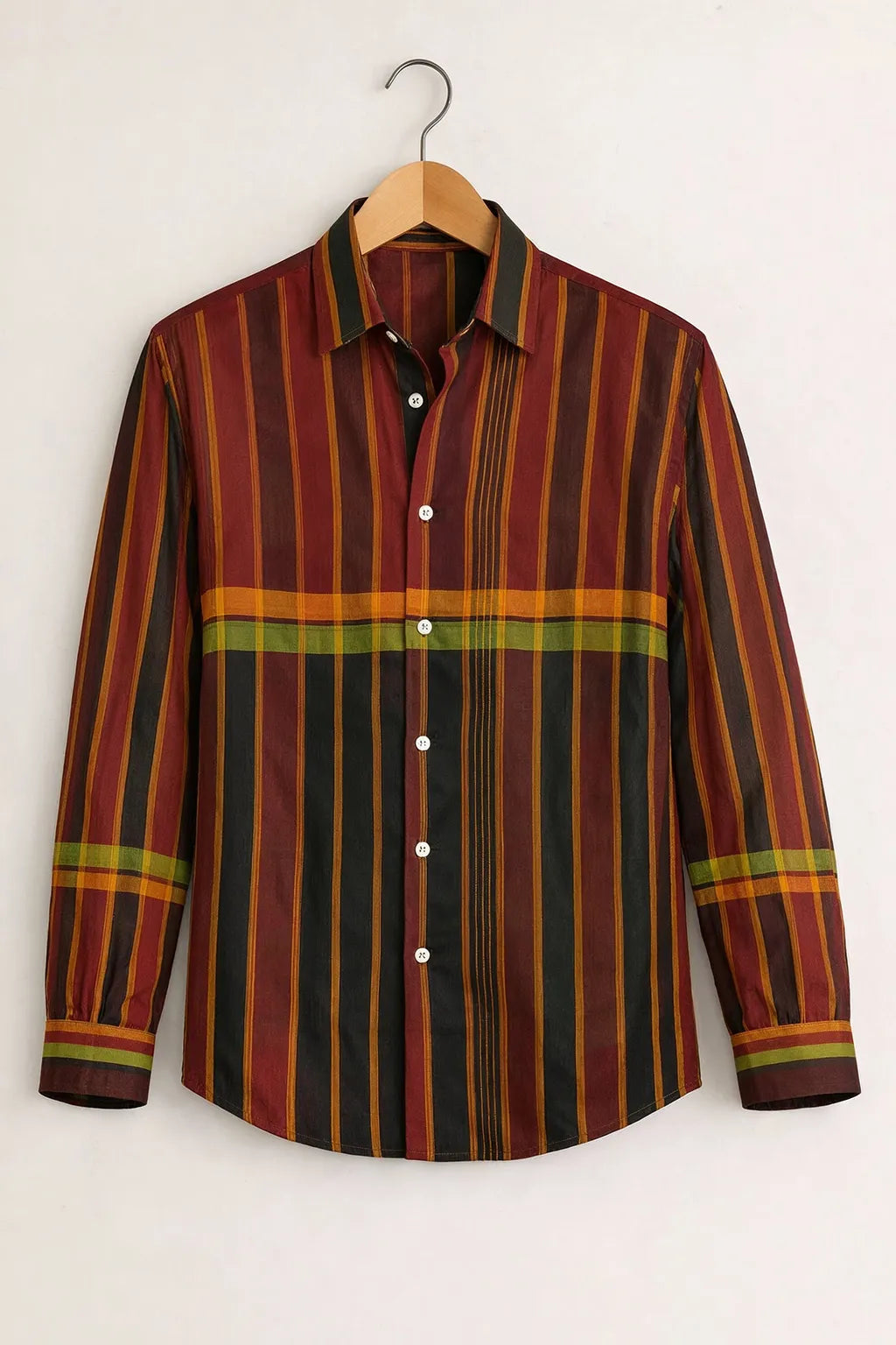 Men’s Maroon Multi-Stripe Designer Shirt