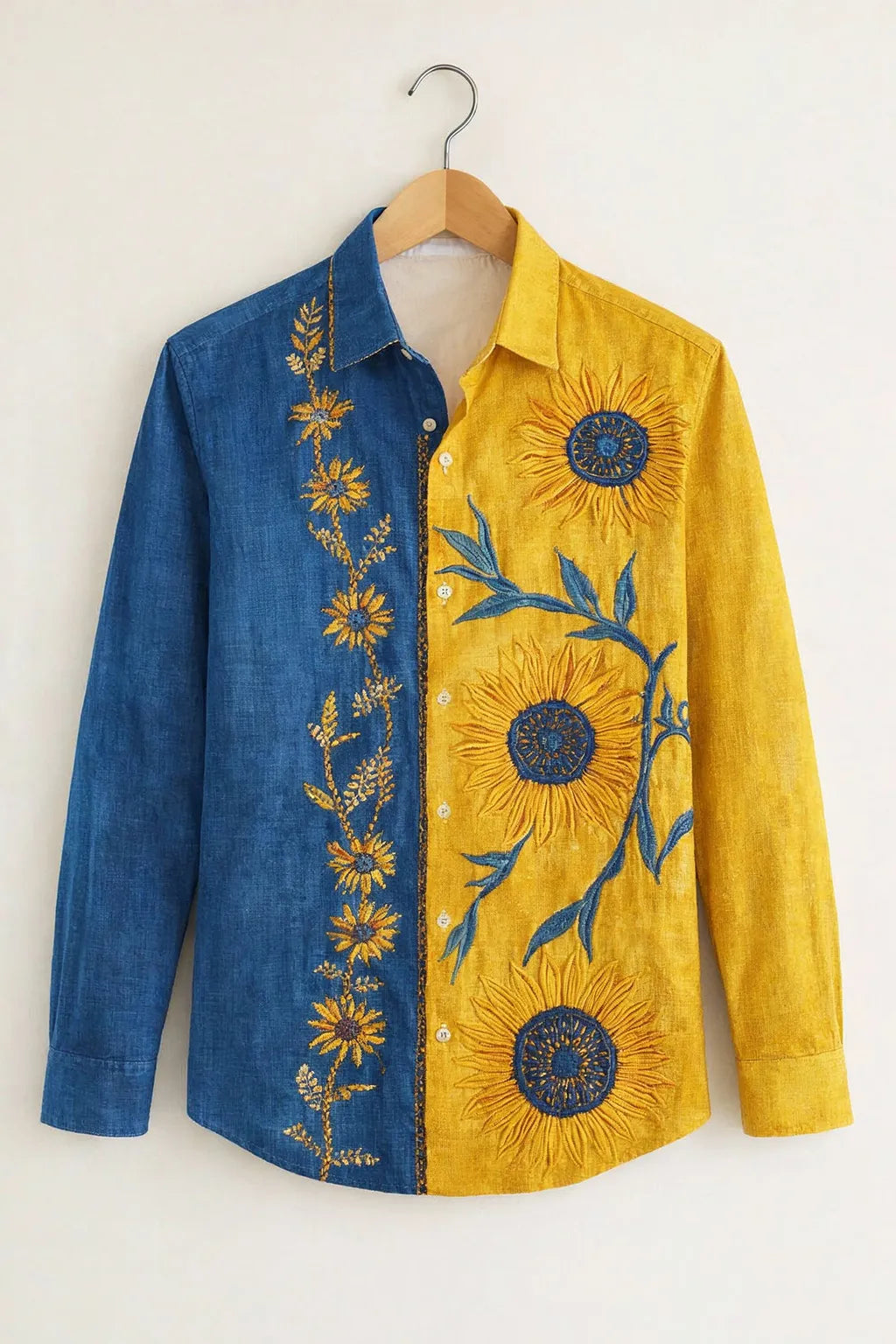 Men’s Dual Tone Sunflower Embroidered Shirt