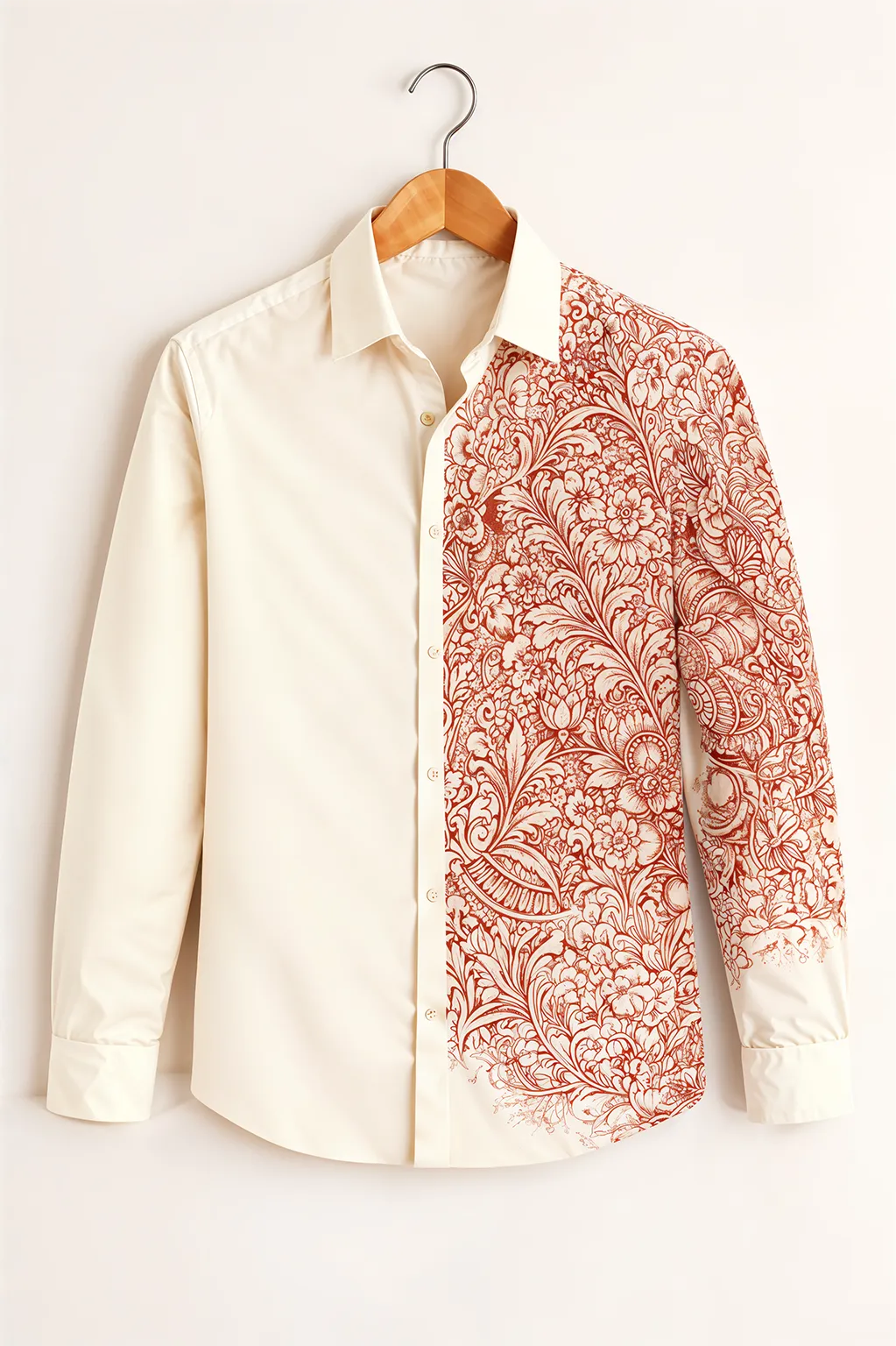 Men's Cream Shirt with Orange Floral Design