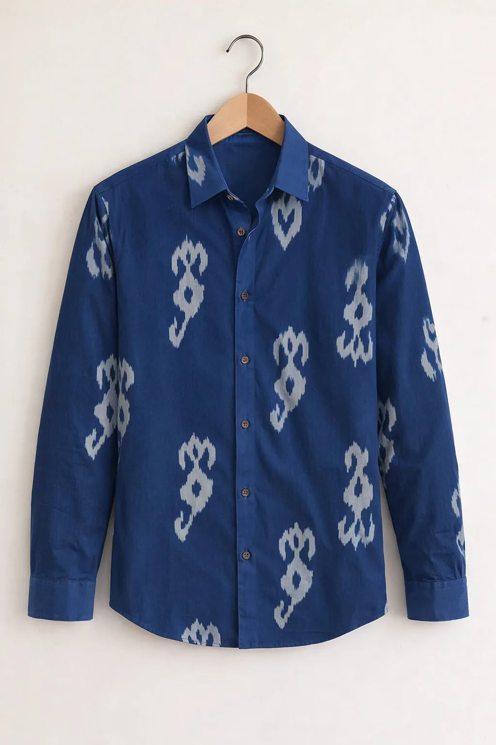 Men’s Blue Ikat Pattern Printed Shirt