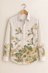Men’s Crane Landscape Art Designer Shirt