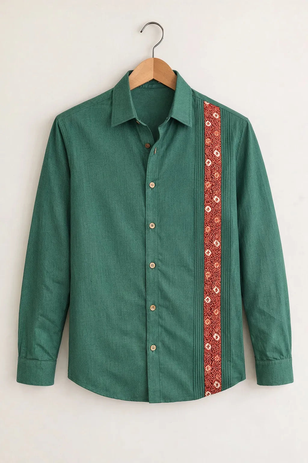Men’s Forest Green Ethnic Panel Designer Shirt