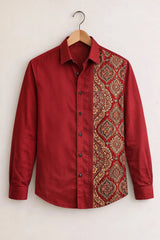 Men’s Royal Maroon Ethnic Print Designer Shirt