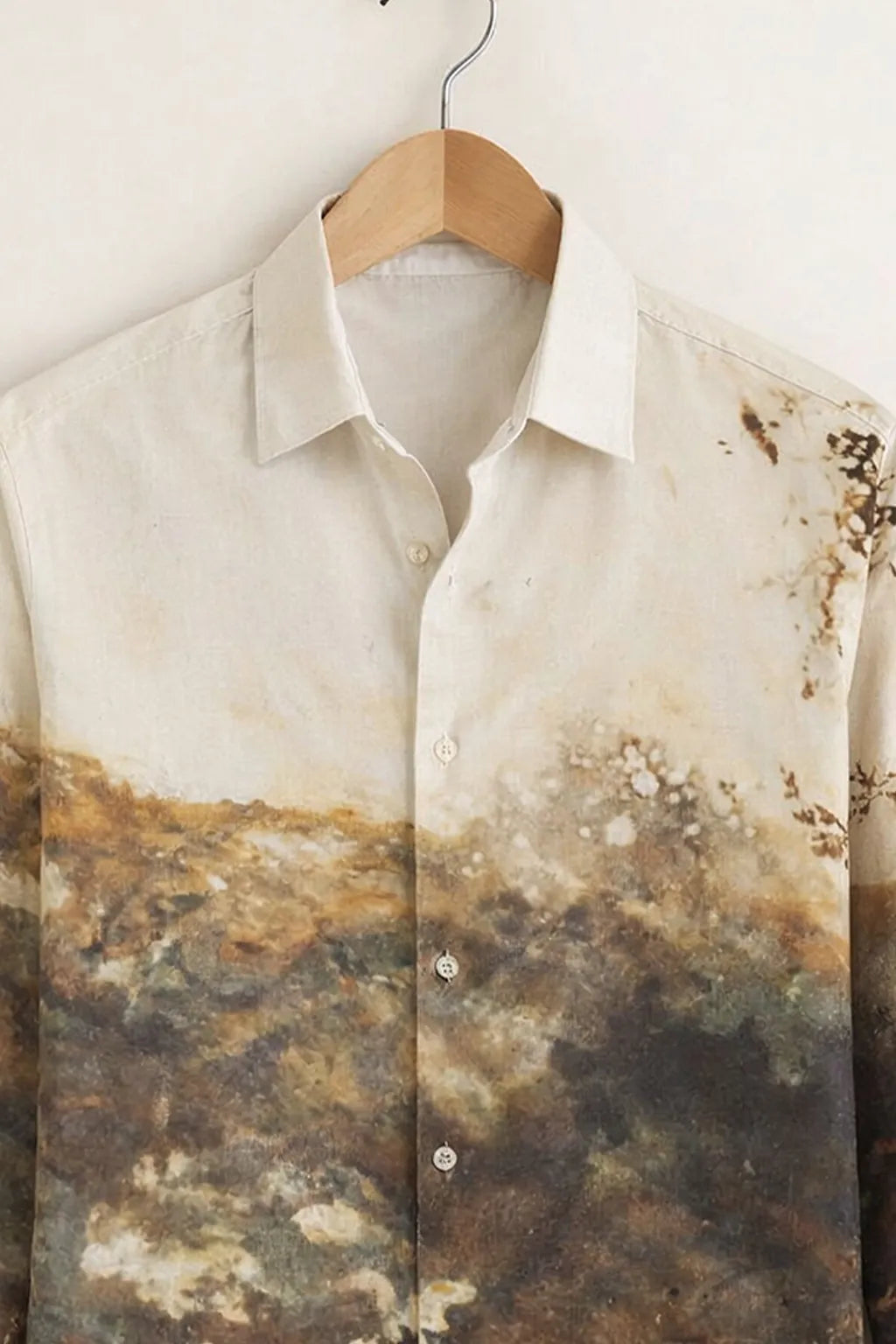 Men’s Earth-Tone Ombre Landscape Print Shirt