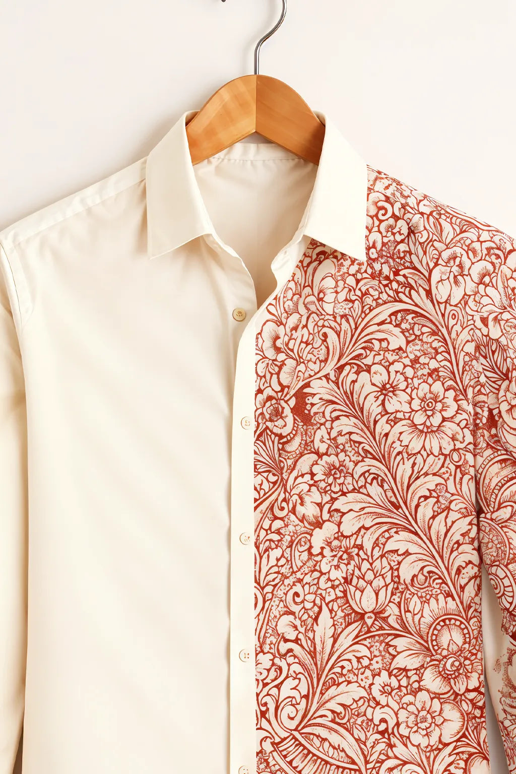 Men's Cream Shirt with Orange Floral Design