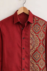 Men’s Royal Maroon Ethnic Print Designer Shirt