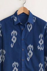 Men’s Blue Ikat Pattern Printed Shirt