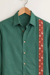 Men’s Forest Green Ethnic Panel Designer Shirt