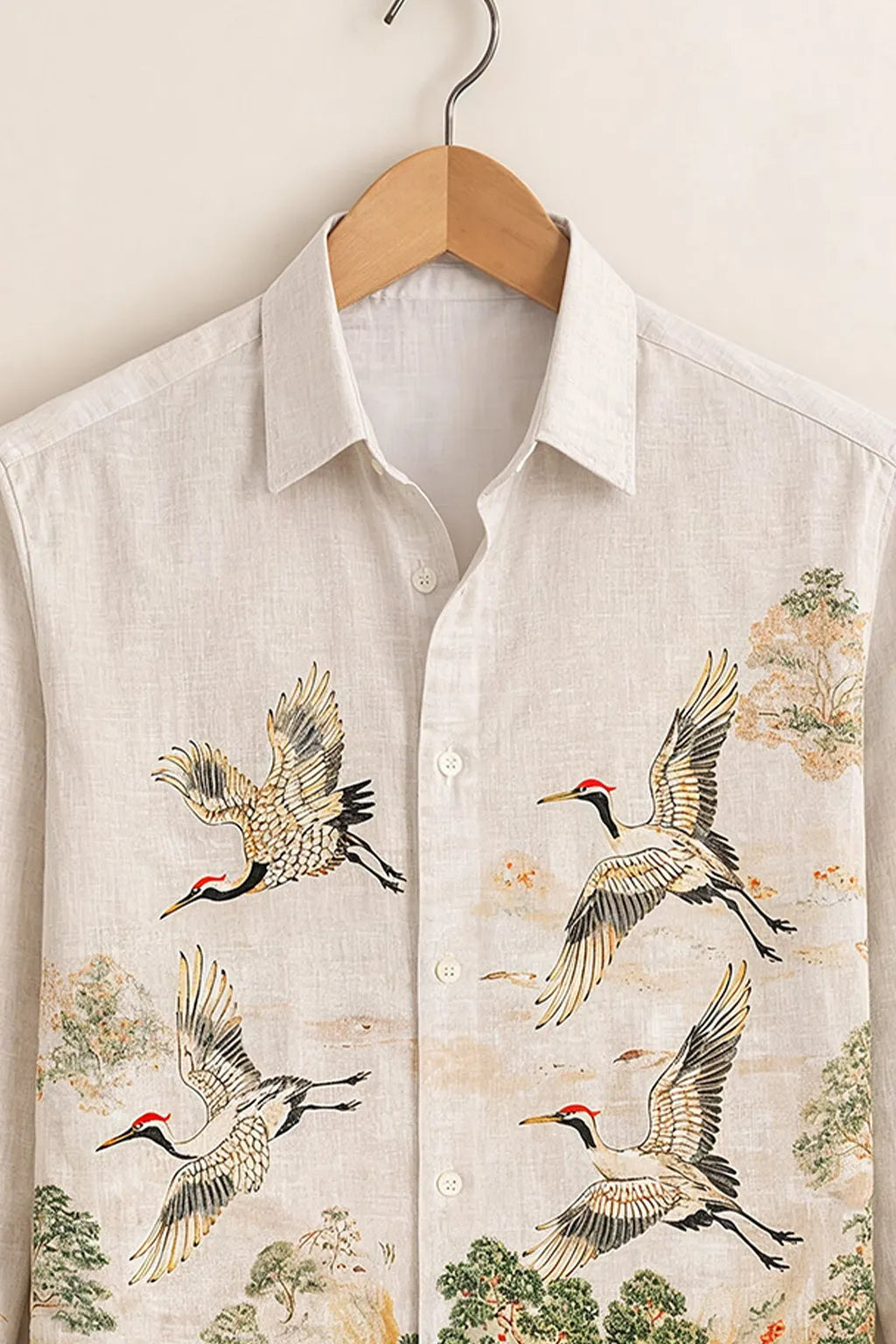 Men’s Crane Landscape Art Designer Shirt