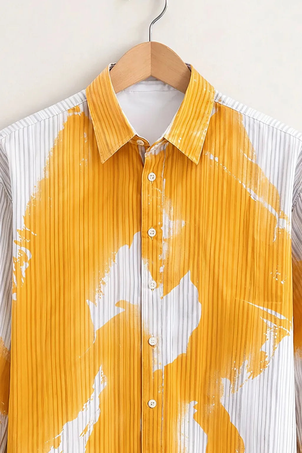 Men’s Yellow Abstract Brush Print Shirt