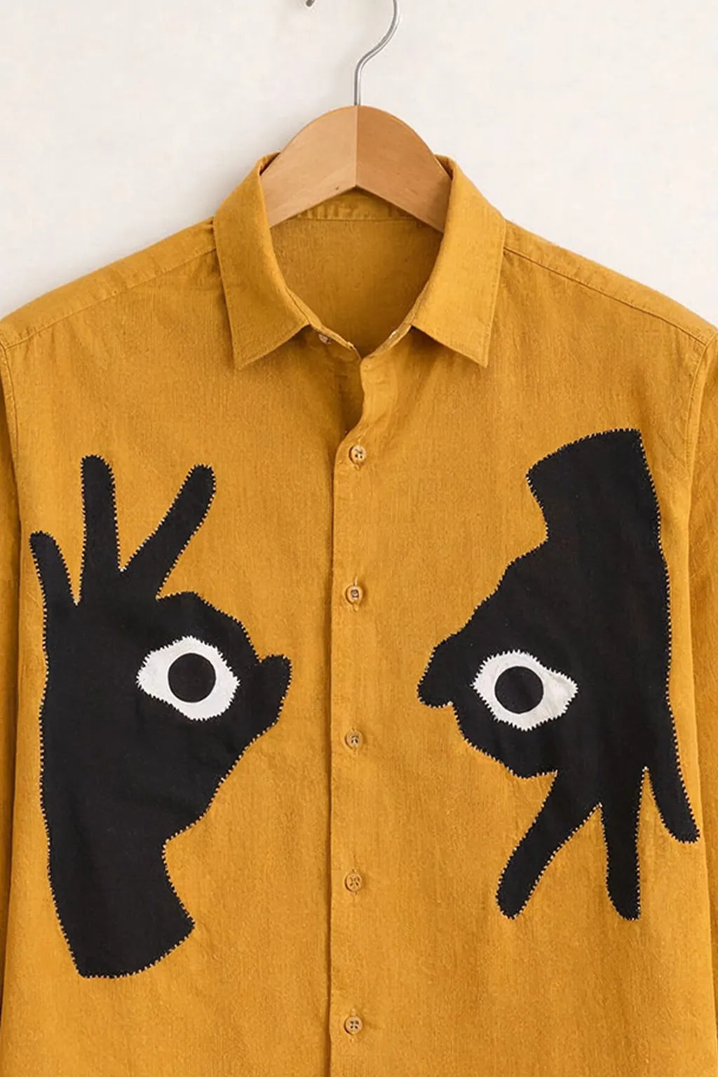 Men’s Artistic Hand Eye Graphic Mustard Shirt