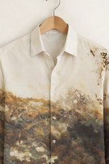 Men’s Earth-Tone Ombre Landscape Print Shirt