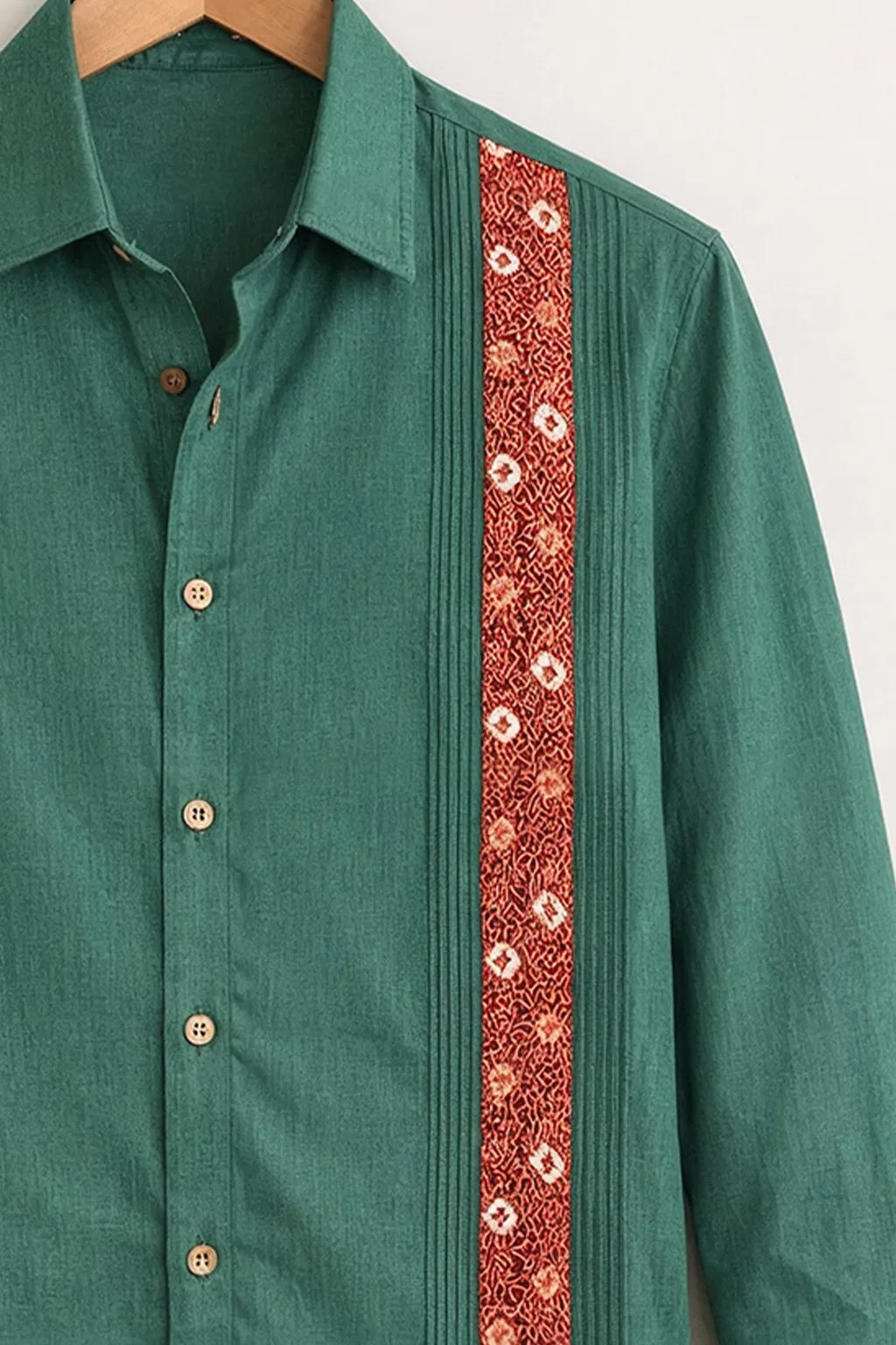 Men’s Forest Green Ethnic Panel Designer Shirt