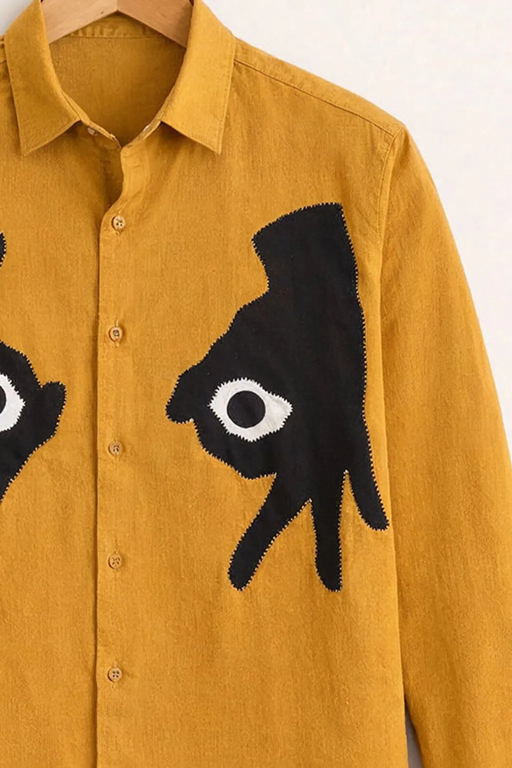 Men’s Artistic Hand Eye Graphic Mustard Shirt