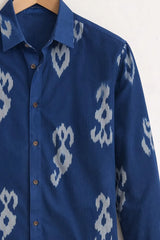 Men’s Blue Ikat Pattern Printed Shirt