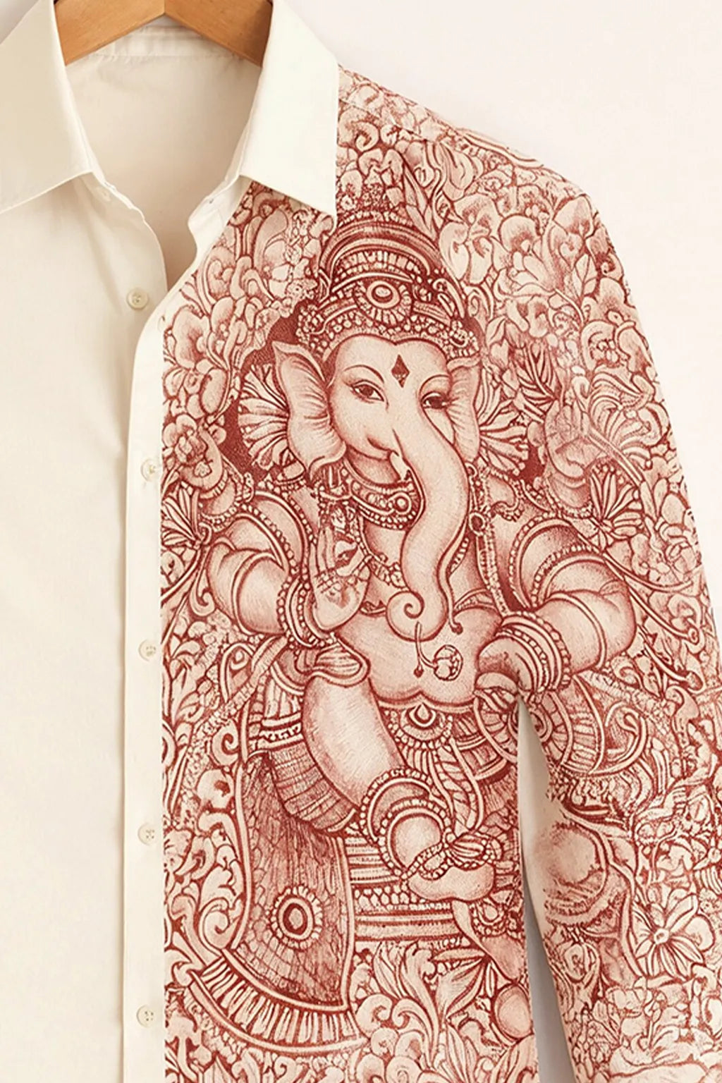 Men’s Lord Ganesha Art Ivory Designer Shirt