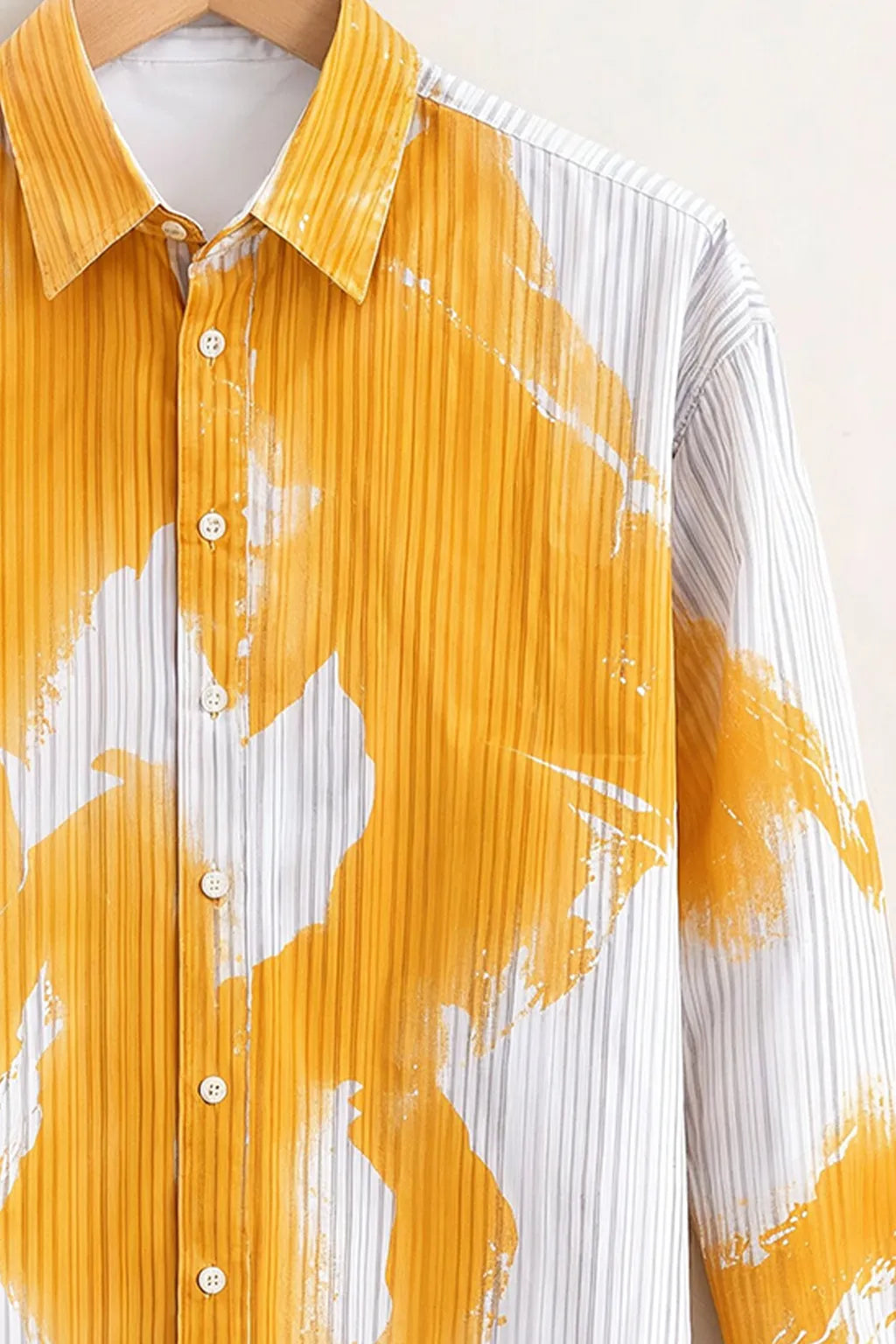 Men’s Yellow Abstract Brush Print Shirt