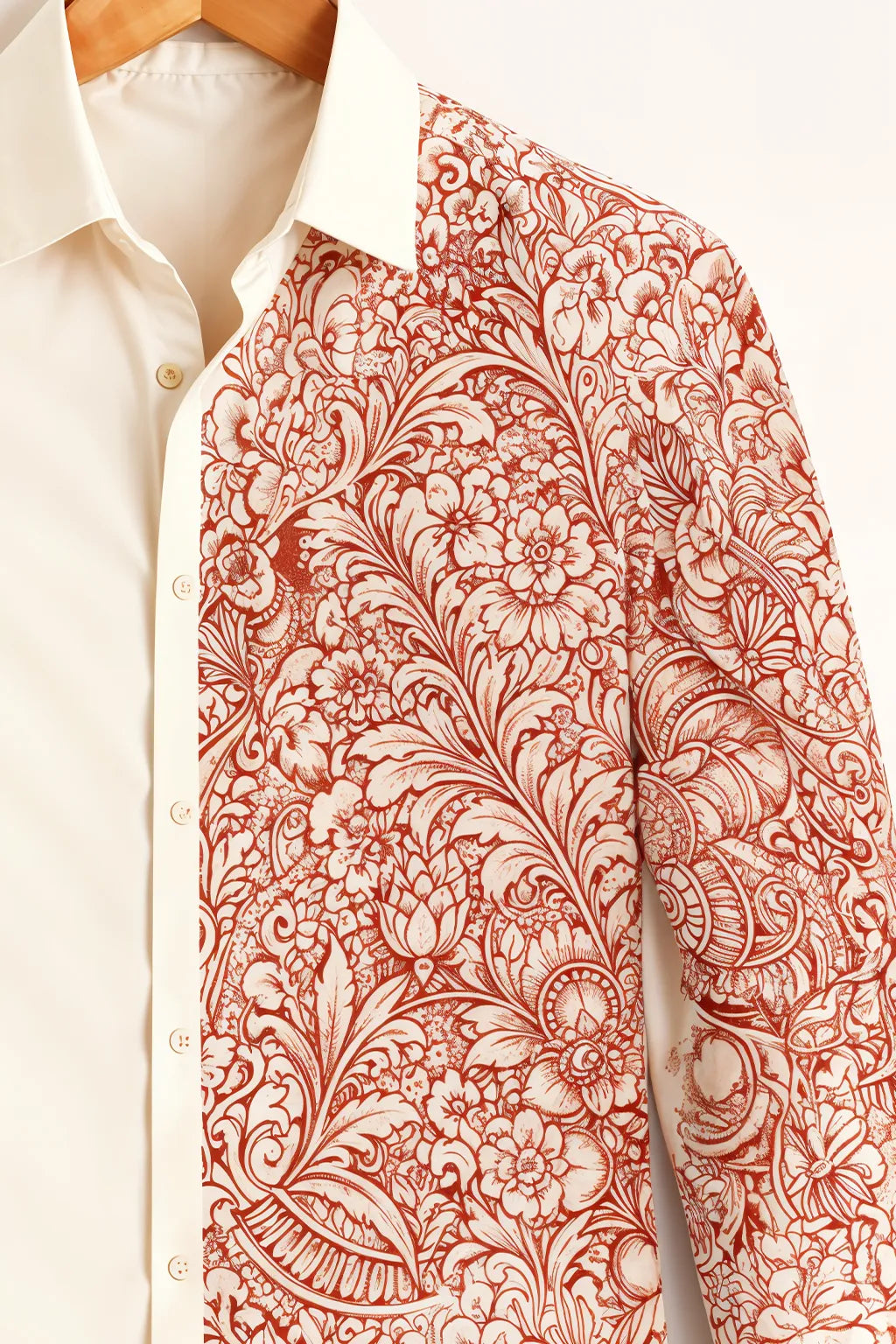 Men's Cream Shirt with Orange Floral Design