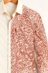 Men's Cream Shirt with Orange Floral Design