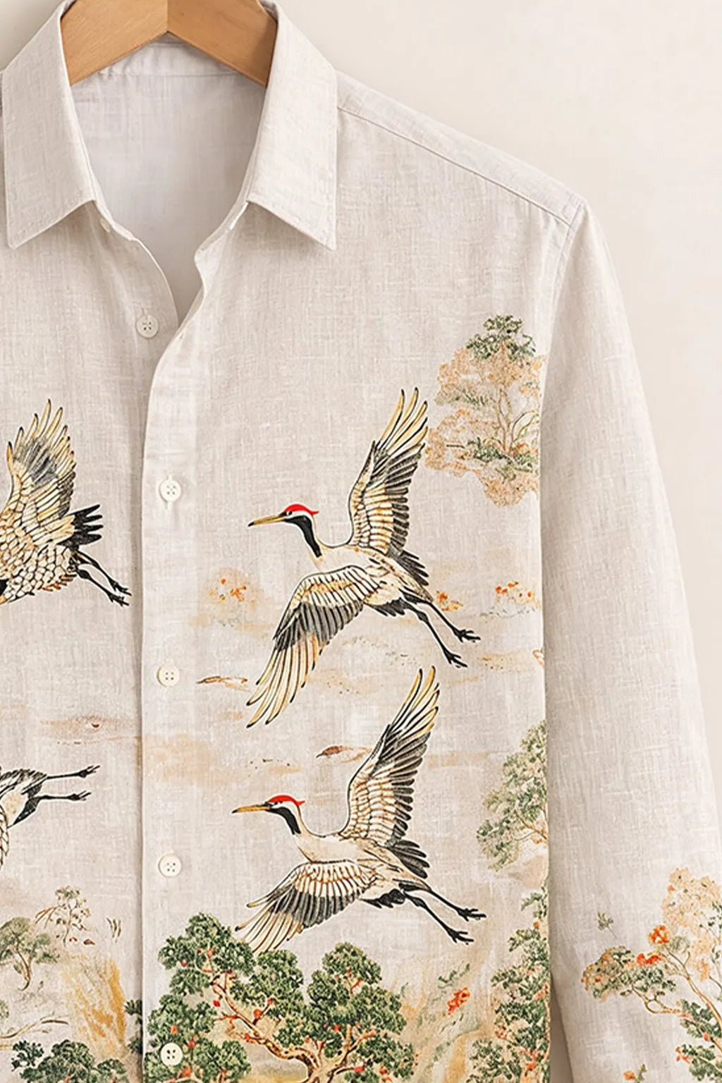Men’s Crane Landscape Art Designer Shirt