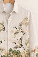 Men’s Crane Landscape Art Designer Shirt